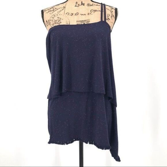 Democracy navy asymmetrical double layer one shoulder tank top women medium NWT - Picture 1 of 9